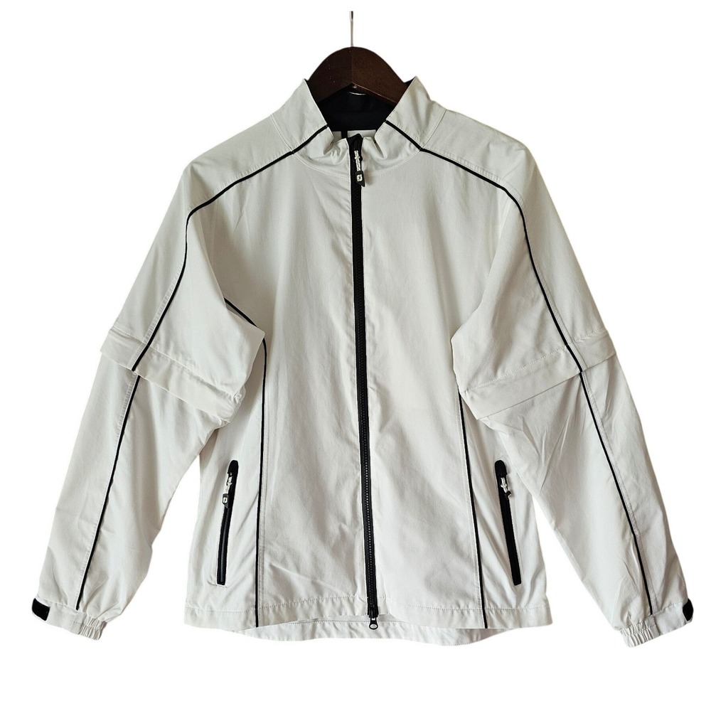 FootJoy‎ DryJoys Womens White Golf Jacket Windbreaker Full Zip Small Mock Neck